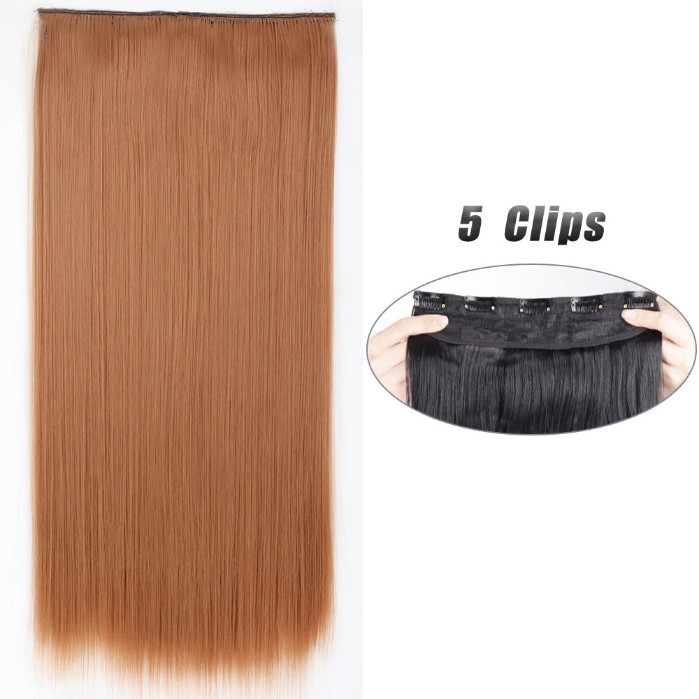 Synthetic Wig 5 Clip In Hair Accessories and Extensions Long Straight Wigs Hair Style Hairpiece Black Brown Blonde 80CM Natural Fake Hair For Women