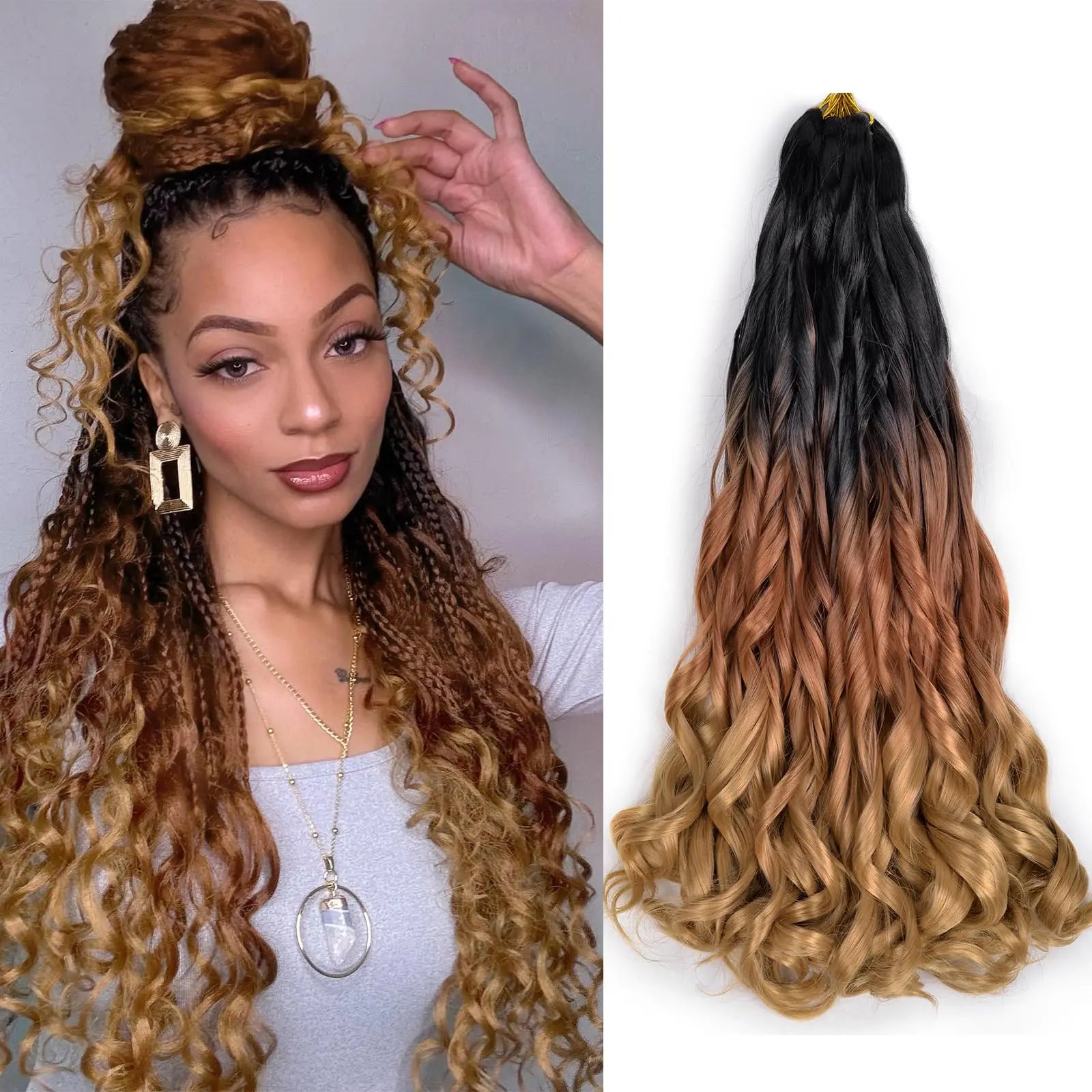 French Curly Braiding Hair Wigs 22Inch Synthetic Curly Braiding Wig Hair Pre Stretched Loose Wavy Curl Braiding Hair Accessories and Extensions For Women