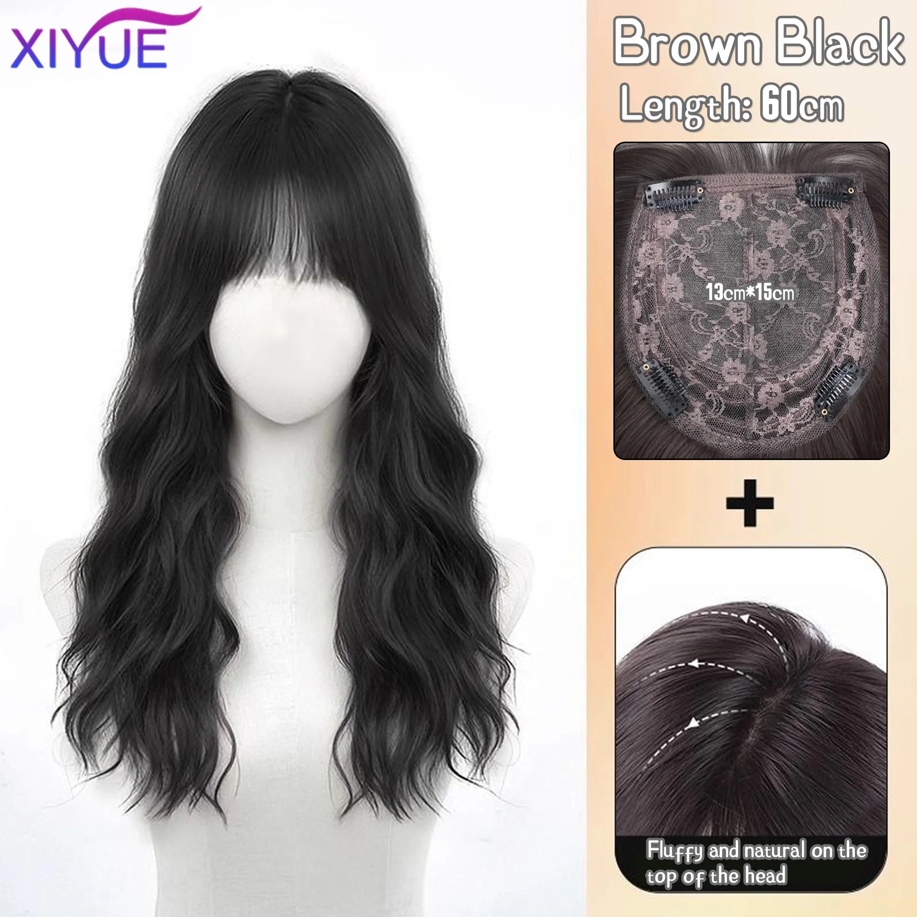 Synthetic Long Straight Layered Wigs Hair Clip in Hair Extensions and Accessories Natural Fluffy Head Top Fake Hair Piece with Bang Clip for Women Wig Daily Use