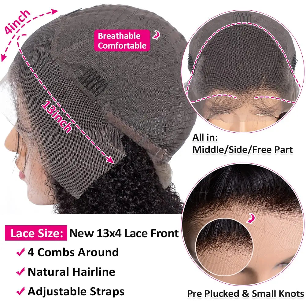 Mongolian Kinky Curly Wig Human Hair 13x4 Curly Lace Front Human Hair Wigs Hair Kinky Curly Lace Closure Wig For Women 180 Density