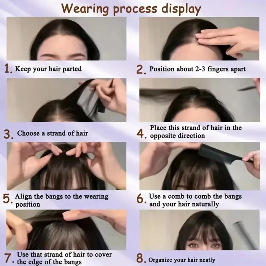 Women's Straight Synthetic Wigs Hair Extensions with Layered Bangs Side-Swept Bangs Natural-Looking Wig Hairpiece for Versatile Styling