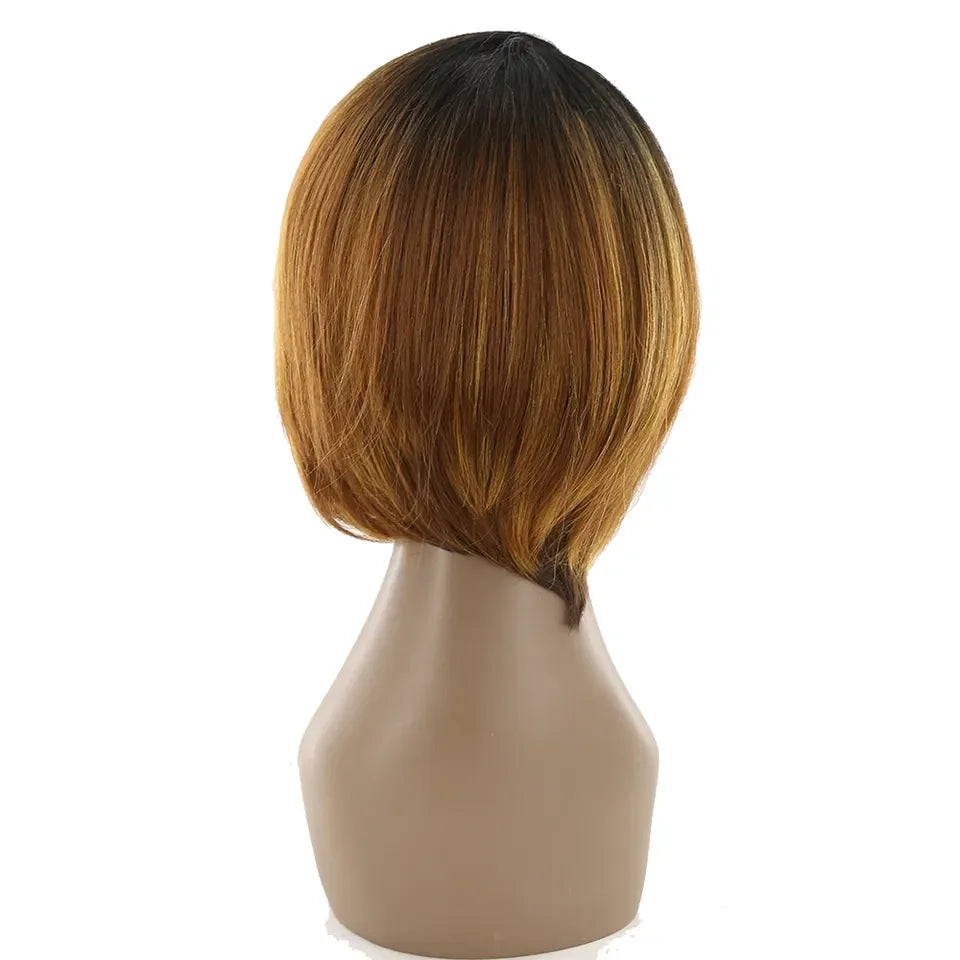Ombre Bob Wig With Dark Roots Pre Plucked Straight Synthetic Hair Wigs Left Side Part Short Bob For Black Women