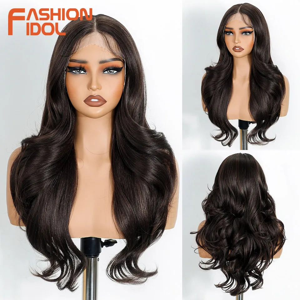 FASHION IDOL 24 Inch Long Loose Body Wavy Lace Front Wigs For Women Hair Style Pre-Cut Pre Plucked Lace Hair Wigs Ombre Blonde White Cosplay Wig