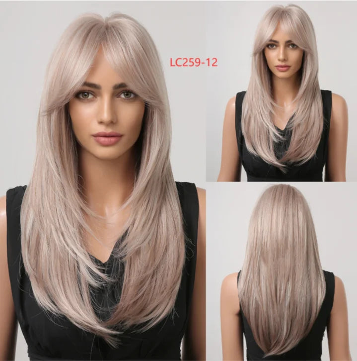 CharmSource Blonde Long Hair Natural Straight Wig Synthetic Wigs  for Women Daily Party High Density