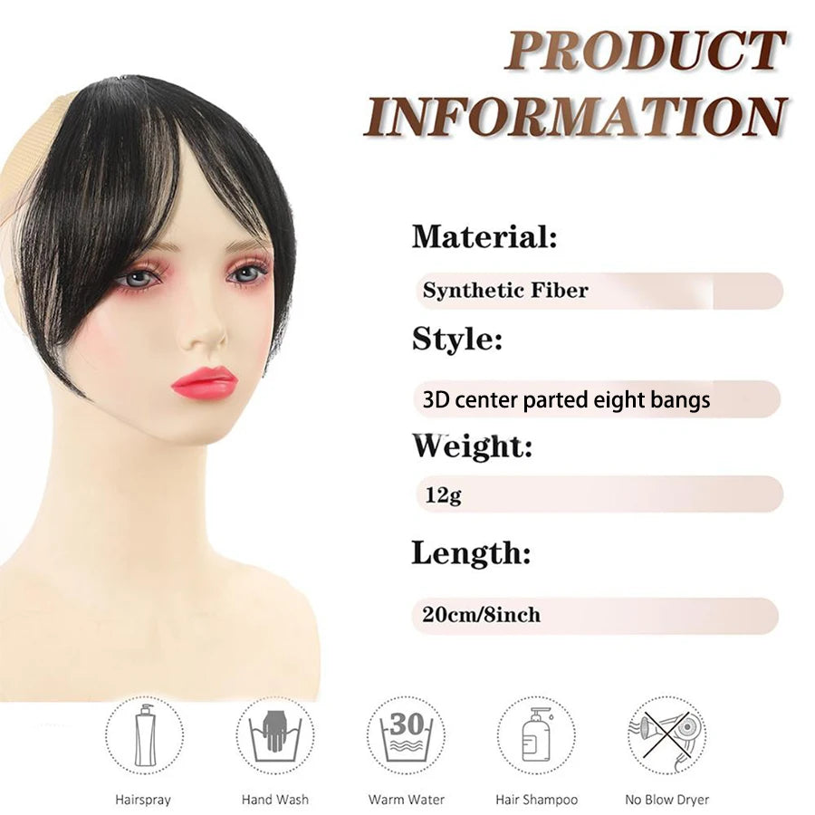 Eight Character French Bangs Wig Piece Female Synthetic BB Clip Fluffy Top Reissue Eight Character Bangs Thin Invisible Hairpins for Women Hair Wigs