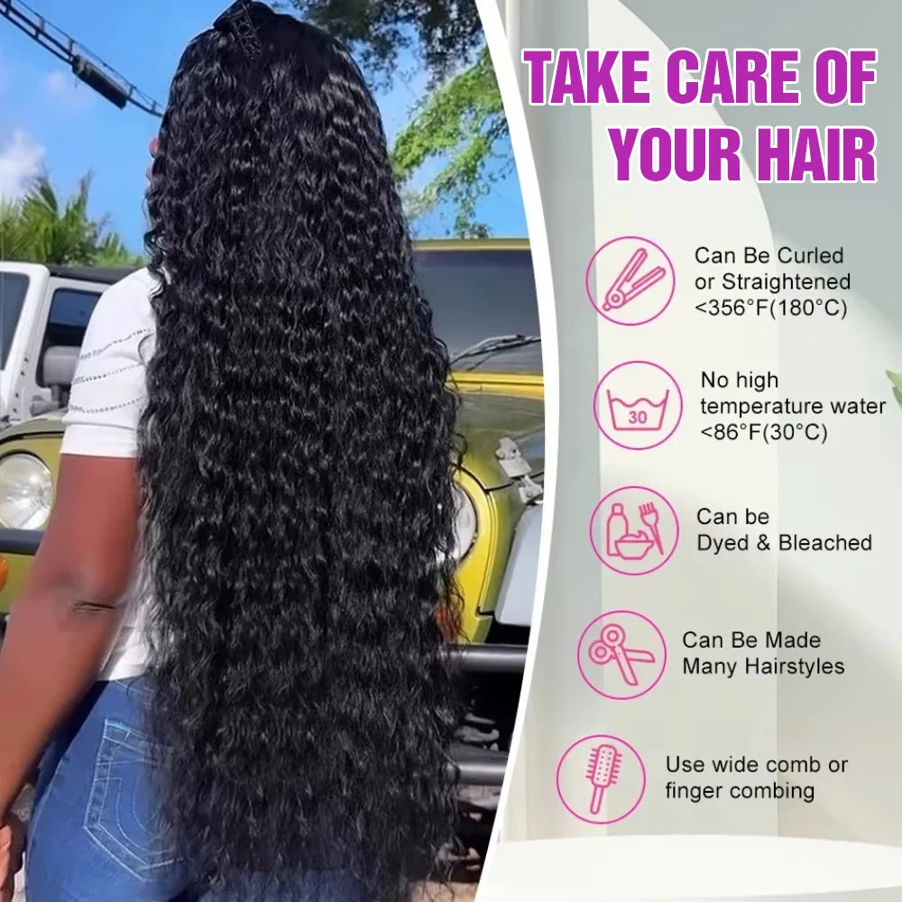 Transparent 250% Density Water Culry 360 Full Lace Frontal Wig Human Hair 40Inch Deep Wave 13x4 13x6 Hd Lace Front Wigs For Women