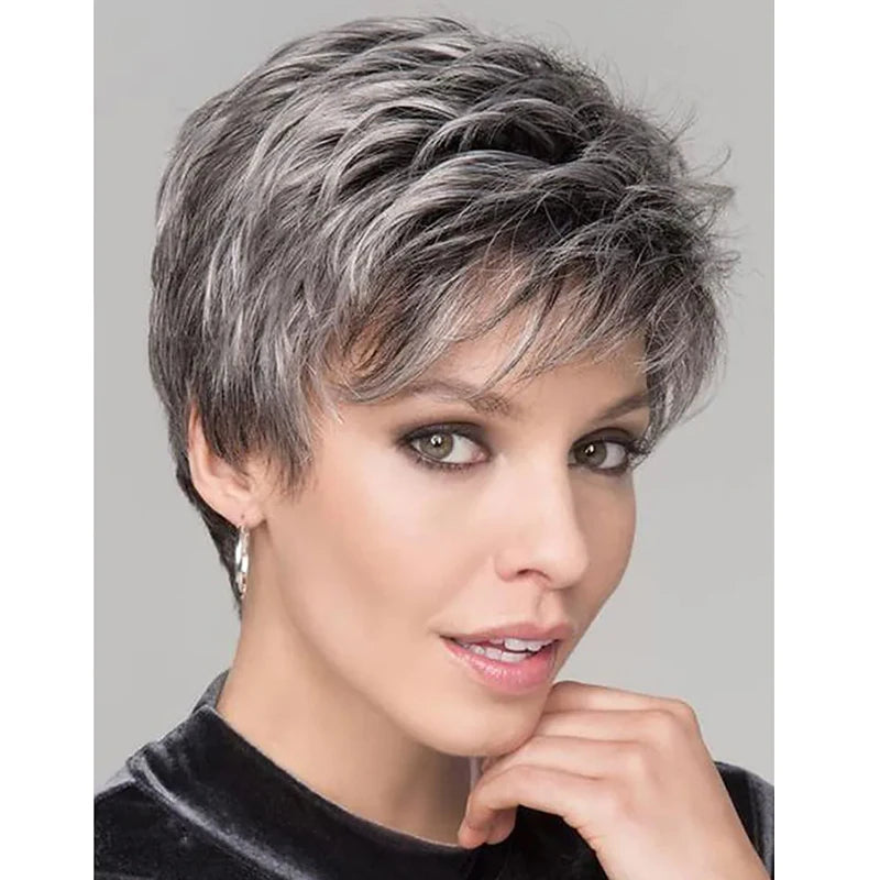 HAIRJOY Synthetic Hair Wigs Women Classic Short Wig Layers Curly Grey Wigs Hair Style for Women