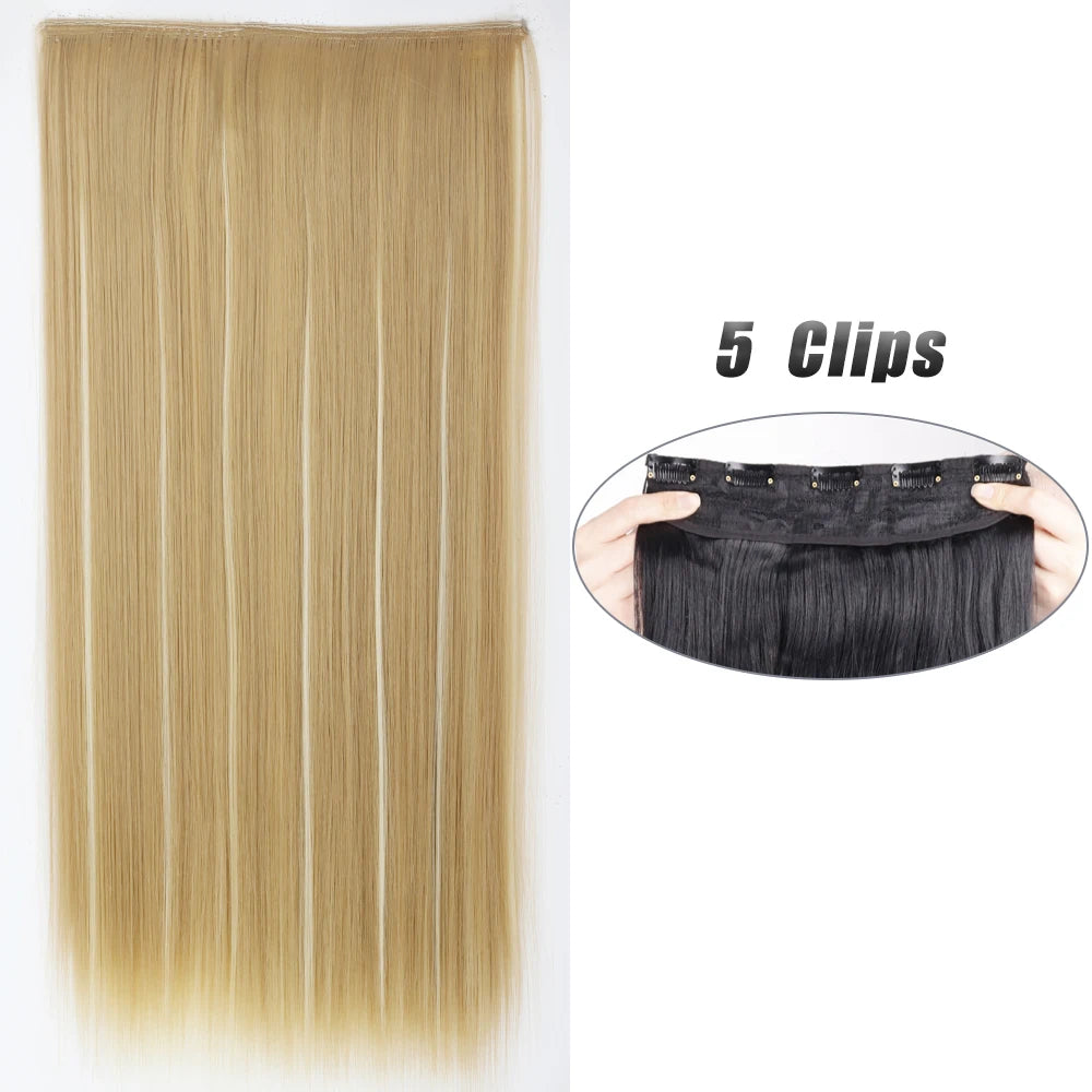 Synthetic Wig 5 Clip In Hair Accessories and Extensions Long Straight Wigs Hair Style Hairpiece Black Brown Blonde 80CM Natural Fake Hair For Women