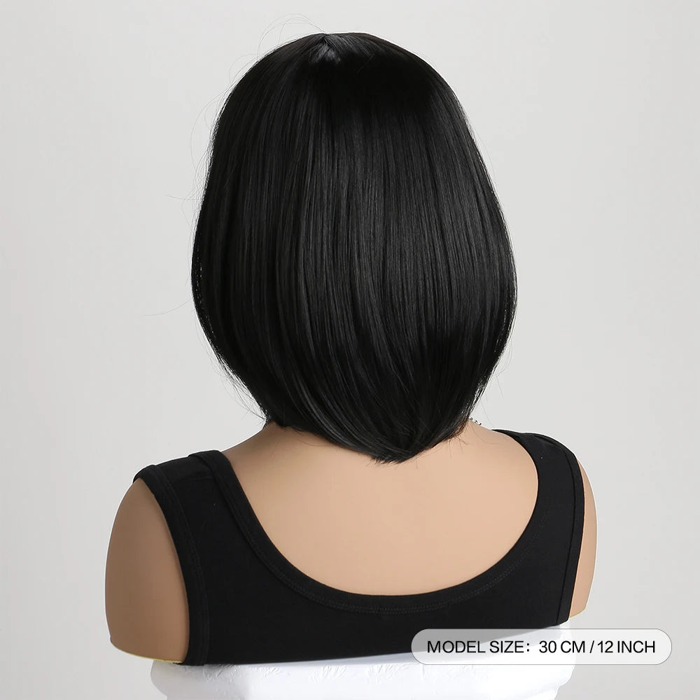 Heat Resistant Short Bob Wig with Bangs for Women Hair Wigs Perfect for Halloween Birthday Costume Party Or Daily Use, Hair Style