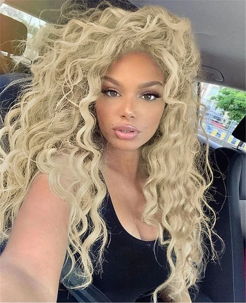 Womens Wig Long Synthetic Hair Ombre Blonde Curly Hair Wigs Female Natural Wavy Drag Queen Regular Wig 80s Gradient Hair Style Wigs for Student