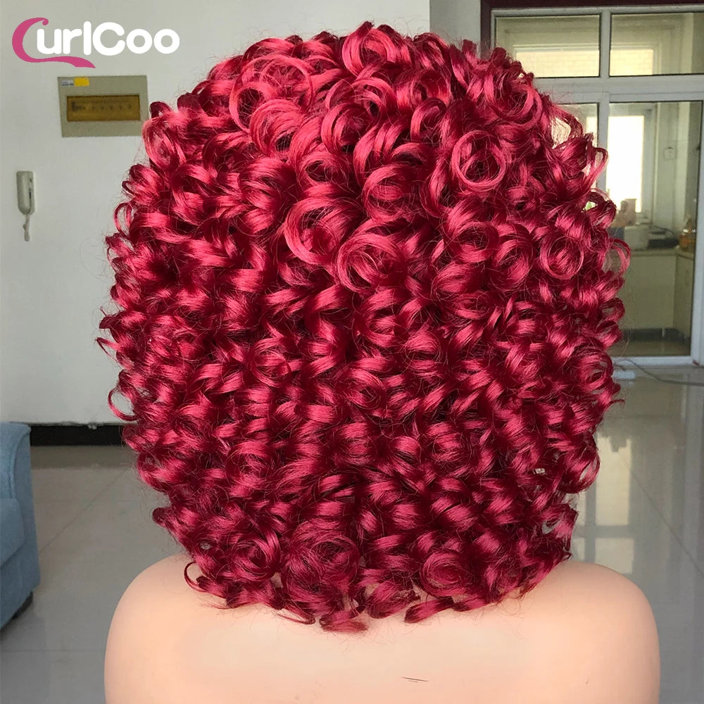 Short Hair Afro Curly Wig Natural Blonde Hair Wigs with Bangs Fluffy Synthetic Ombre Cosplay Lolita Wigs For Black Women