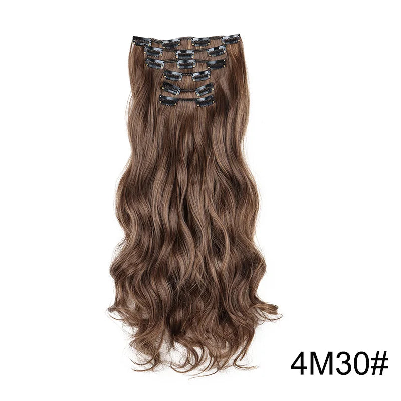 Wig Synthetic 24Inch 16Clips Long Curly Wigs Hair and Accessories Extension Heat Resistant Hair Extension Clips In Ombre Black Brown Blond Women