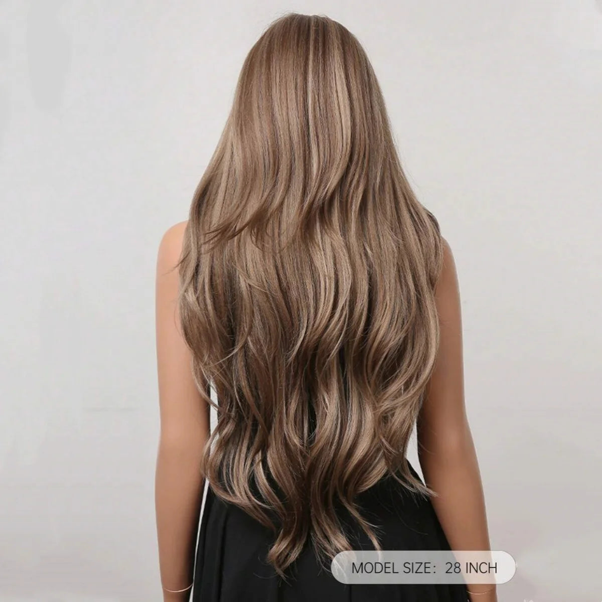 28 Inch Long Curly Wig With Bangs Ombre Brown Hair Style Wigs For Women Highlight Blonde Synthetic Wig For Daily Party Heat Resistant