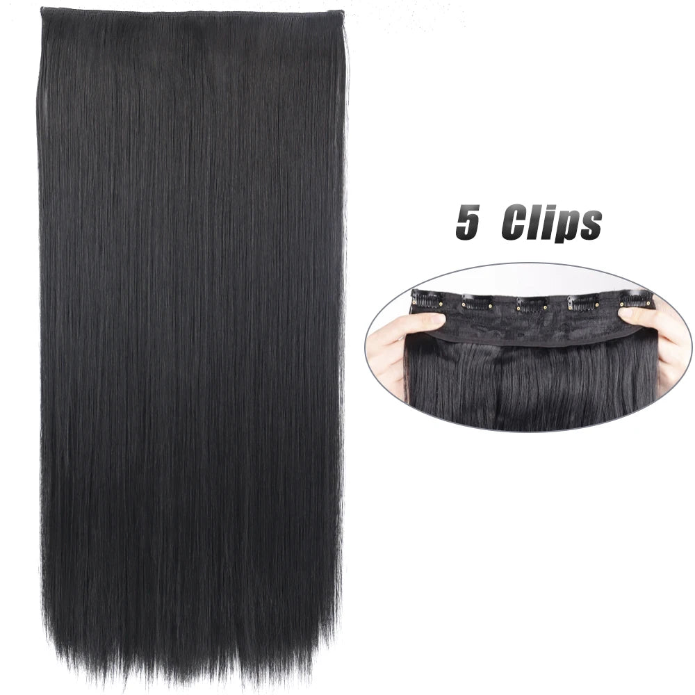 Synthetic Wig 5 Clip In Hair Accessories and Extensions Long Straight Wigs Hair Style Hairpiece Black Brown Blonde 80CM Natural Fake Hair For Women