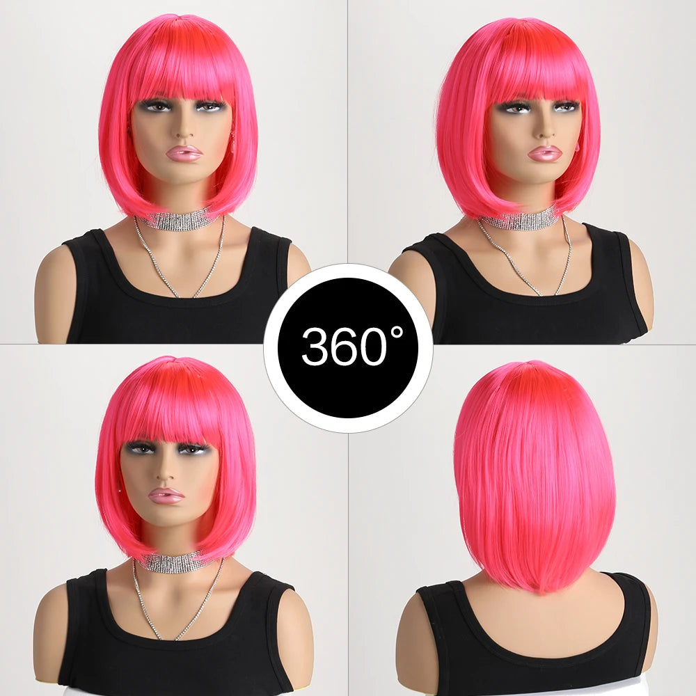 Heat Resistant Short Bob Wig with Bangs for Women Hair Wigs Perfect for Halloween Birthday Costume Party Or Daily Use, Hair Style