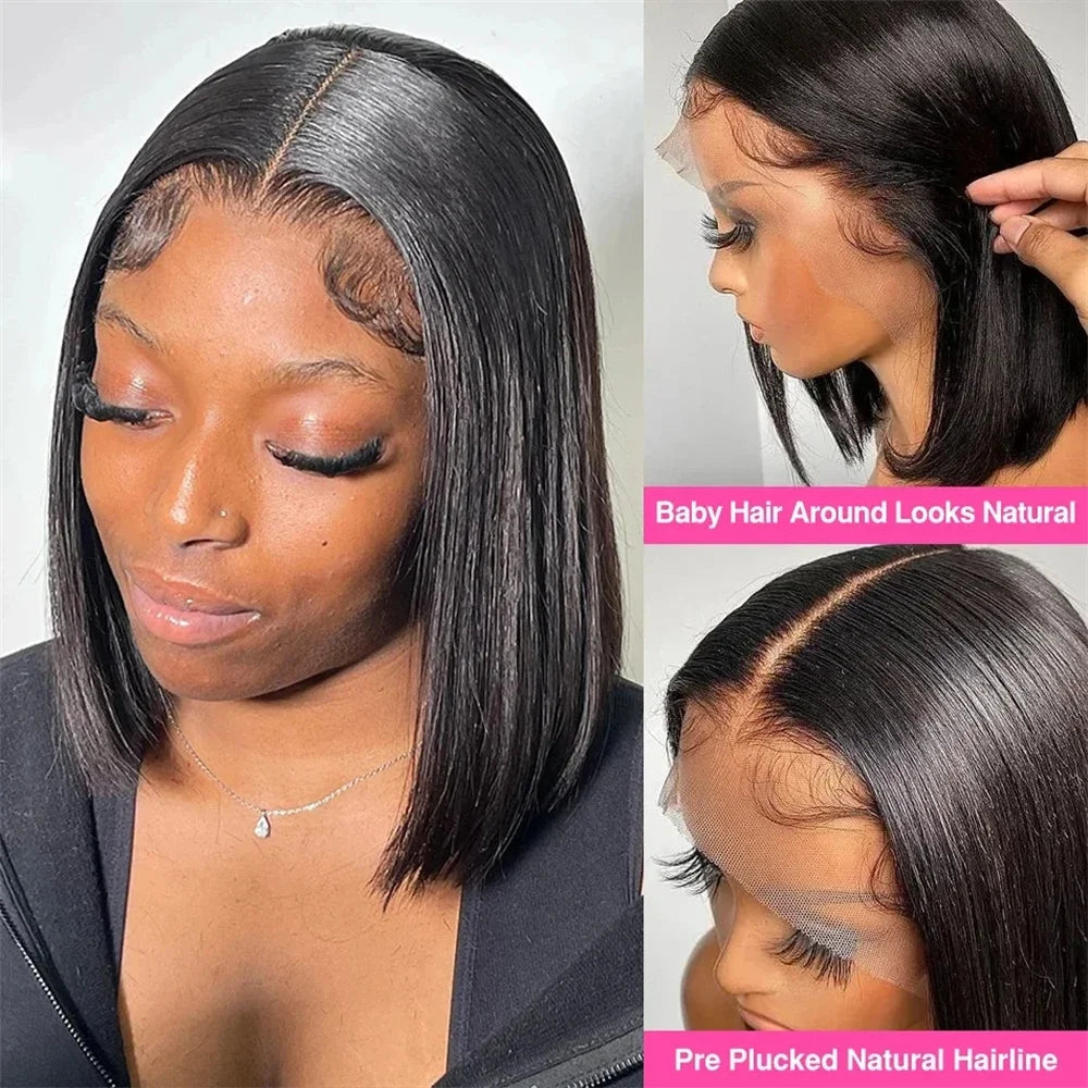200% Density 13x4 Short Wig Bob Straight Brazilian Remy Hair Wigs HD Transparent Lace Full Lace Frontal Hair Style 4x4 5x5 Closure Wig 2x6 Lace