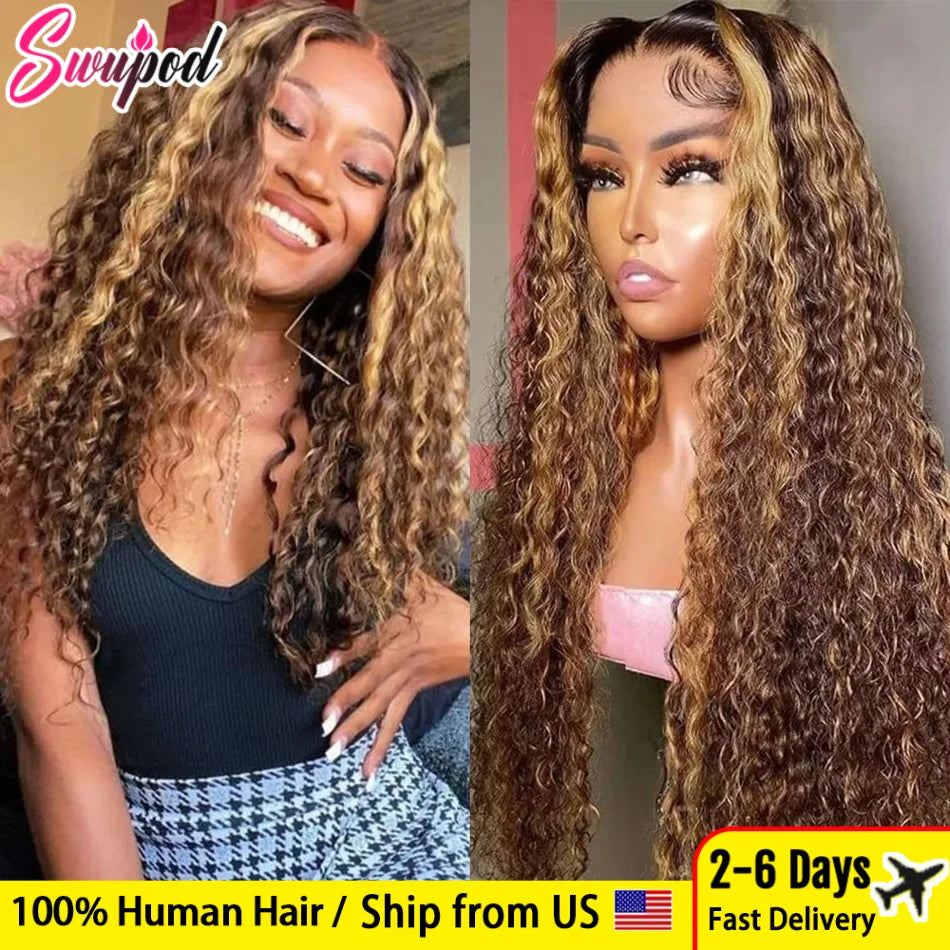 Highlight Deep Wave Wig 100%Human Hair Style Wigs 13x6/13X4 HD Lace Frontal Wig Honey Blonde 13x4 Lace Front Human Hair Wigs For Women