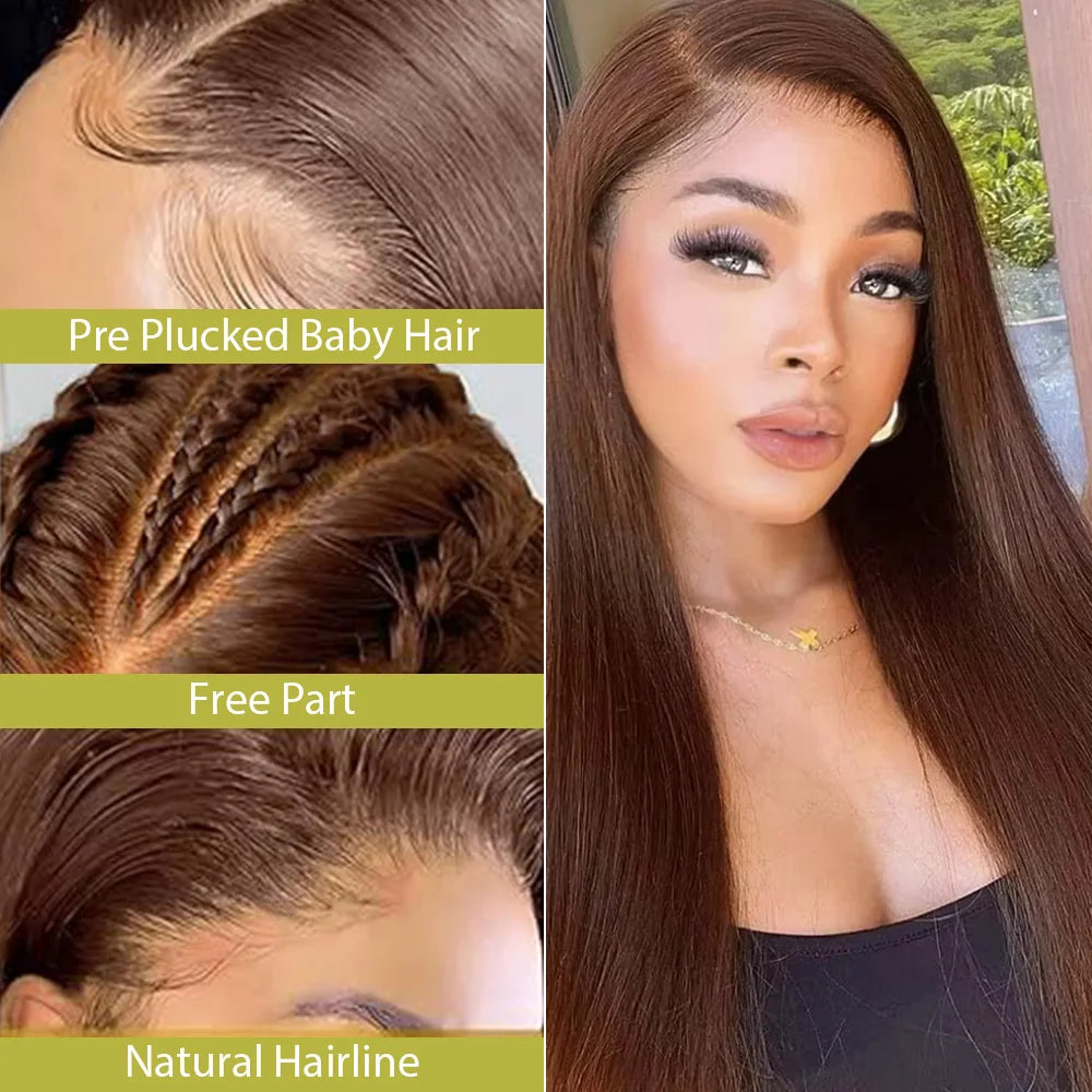 30 36 Inches Chocolate Brown Lace Front 100% Human Hair Wig Pre Plucked Dark Brown Bone Straight 13x4 13x6 HD Lace Frontal Wigs