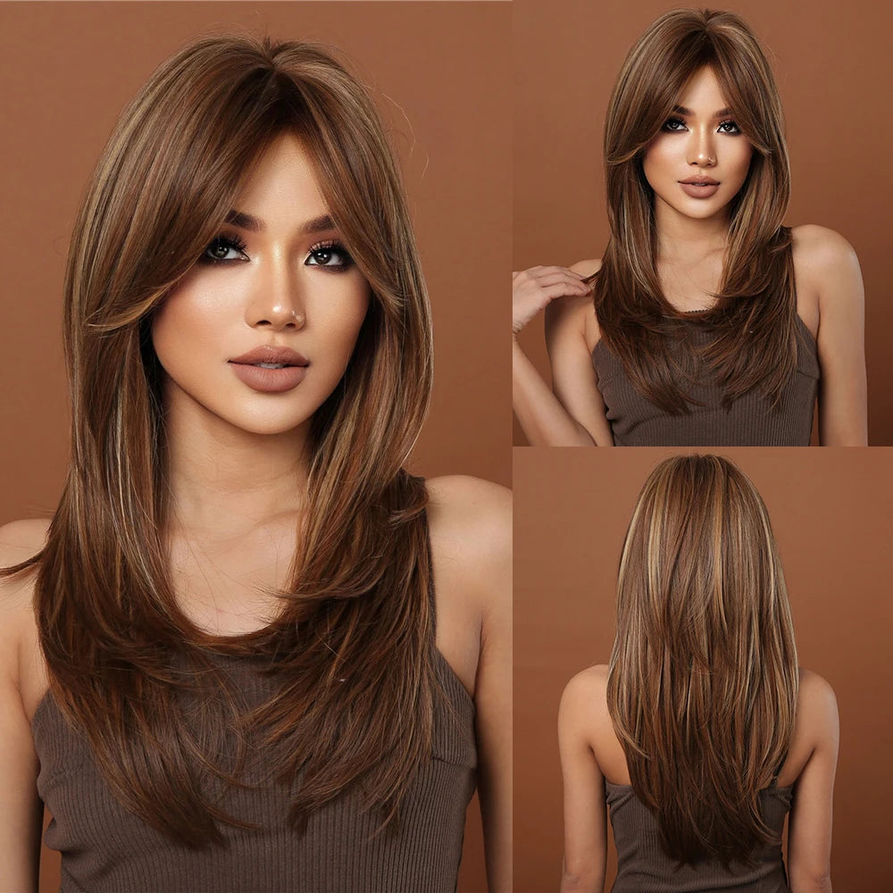 CharmSource Blonde Long Hair Natural Straight Wig Synthetic Wigs  for Women Daily Party High Density