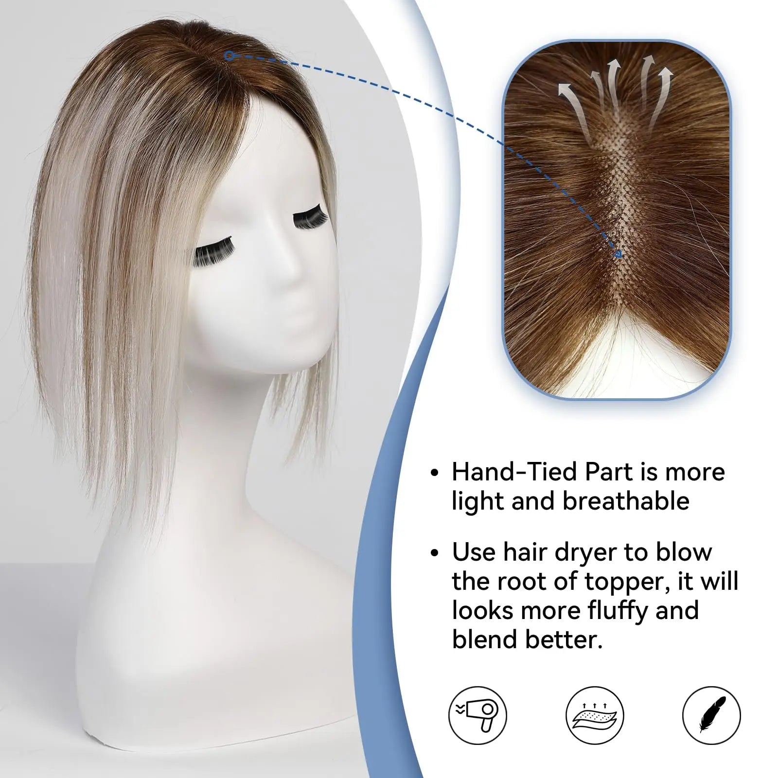 Blonde Ombre 100% Remy Human Hair Toppers Clips In Hair Lace Base Topper Hairpieces for Women Hair Extensions 12 Inch Straight