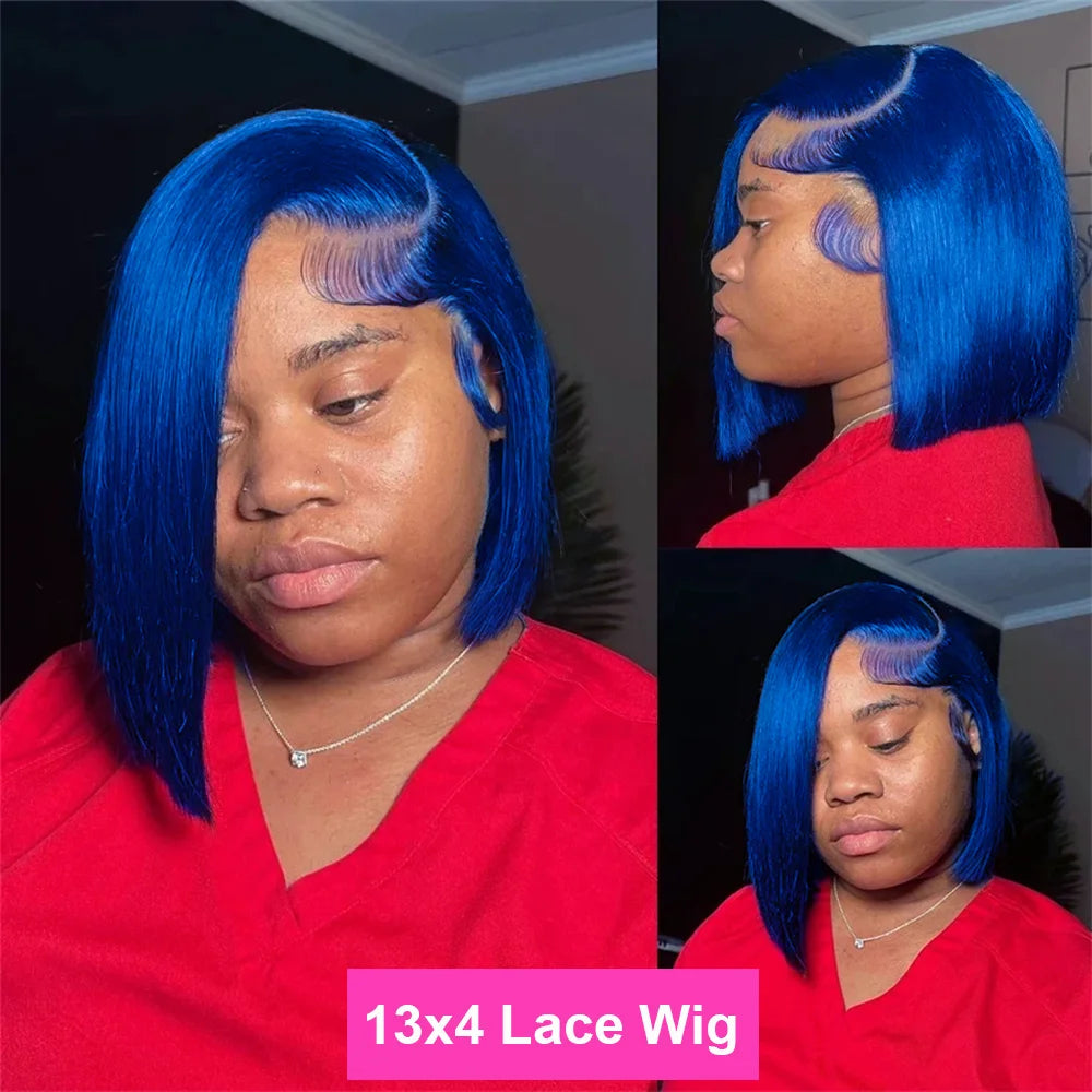 Brazilian Hair Wigs Straight Navy Blue Bob Human Hair Wig 180 Density 13x4 HD Lace Frontal Wigs On Clearance Sale For Black Women Hair Style