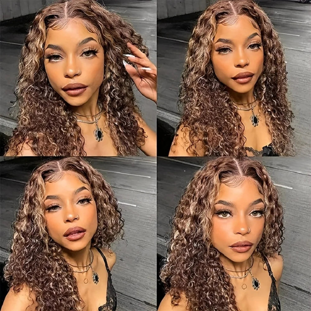 Highlight Deep Wave 4/27 Lace Front Wig Human Hair Wigs 13x6 13x4 HD Lace Frontal Wig 1B/30 Colored Ombre Honey Blonde Human Hair Style Wigs