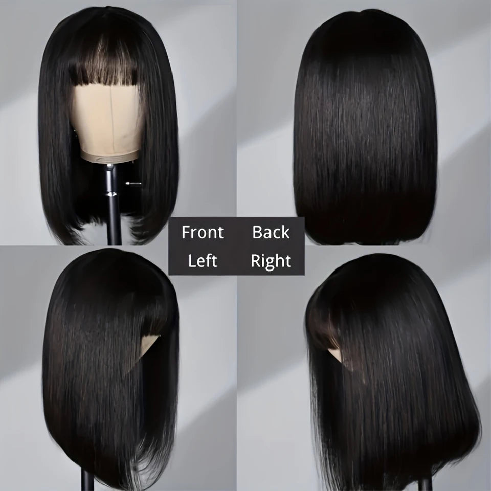Straight Short Bob Wig With Bangs Vietnamese 100% Human Hair Double Drawn Bob Wigs Glueless Straight Wigs On Sale Clearance 180%bbb haircjvjvjvv