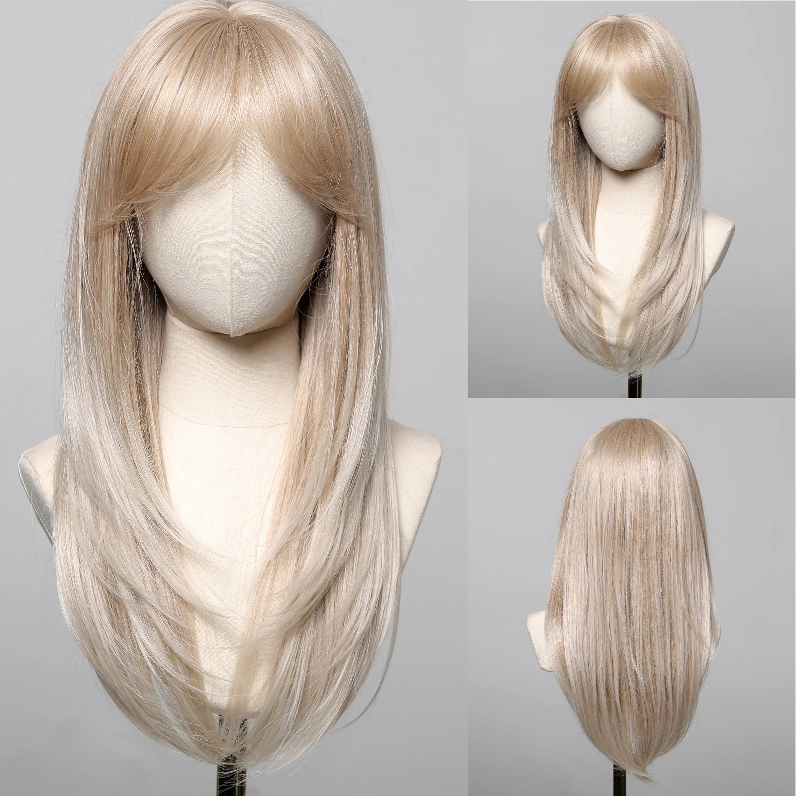 ALAN EATON Long Brown Highlight Synthetic Wig Layered Straight Hair Style Wigs Realistic Fake Hair for Daily Wear High Temperature Wigs