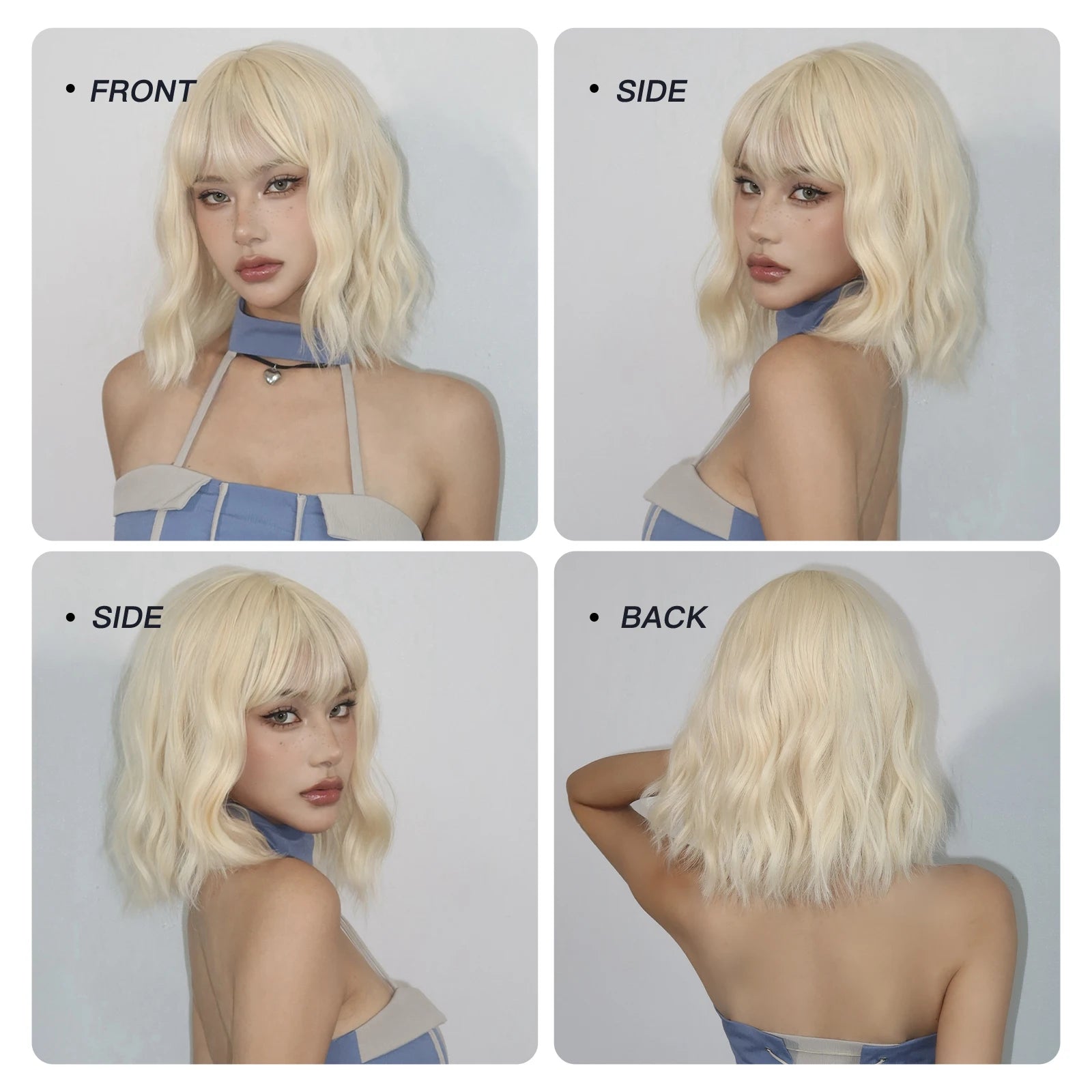 Blonde Short Curly Bob Synthetic Wig with Bangs Platium Golden Lolita Cosplay Wigs for Women Daily Party Cosplay Heat Resistant of Hair Wigs