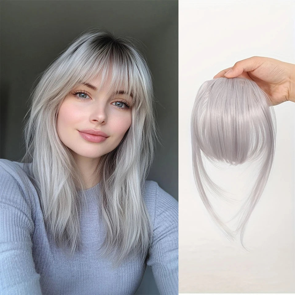 Women's Straight Synthetic Wigs Hair Extensions with Layered Bangs Side-Swept Bangs Natural-Looking Wig Hairpiece for Versatile Styling