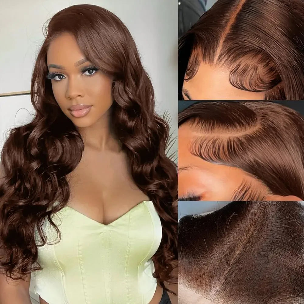 220Density HD Chocolate Brown 13x4 Body Wave Lace Front Wig Brazilian 13x6 Lace Frontal Wigs For Women 100% Remy Human Hair Wig