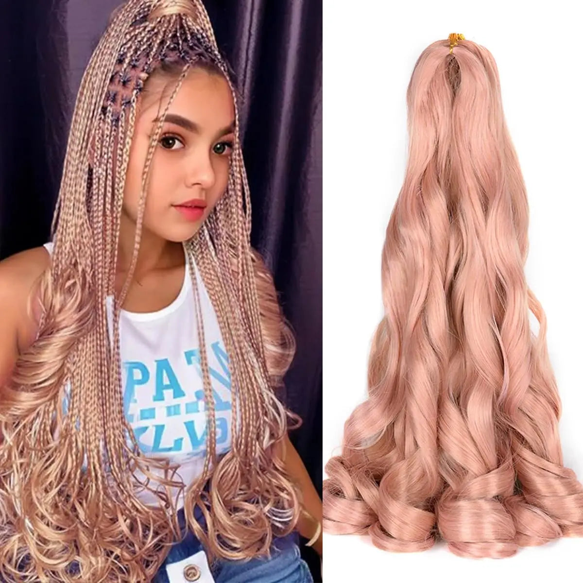 French Curly Braiding Hair Wigs Pre Stretched Bouncy Braiding Wig Hair Easy Braid Curl Braids, Lightweight Synthetic Wavy Hair Accessories and Extensions for Women