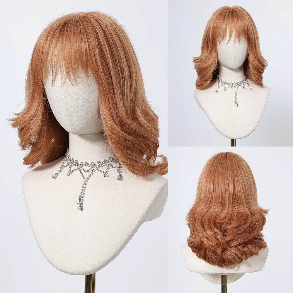 Golden Blonde Mixed Synthetic Wig Dark Root Wavy Hair With Side Bangs for Women Daily Party Cosplay wig Heat Resistant Fiber