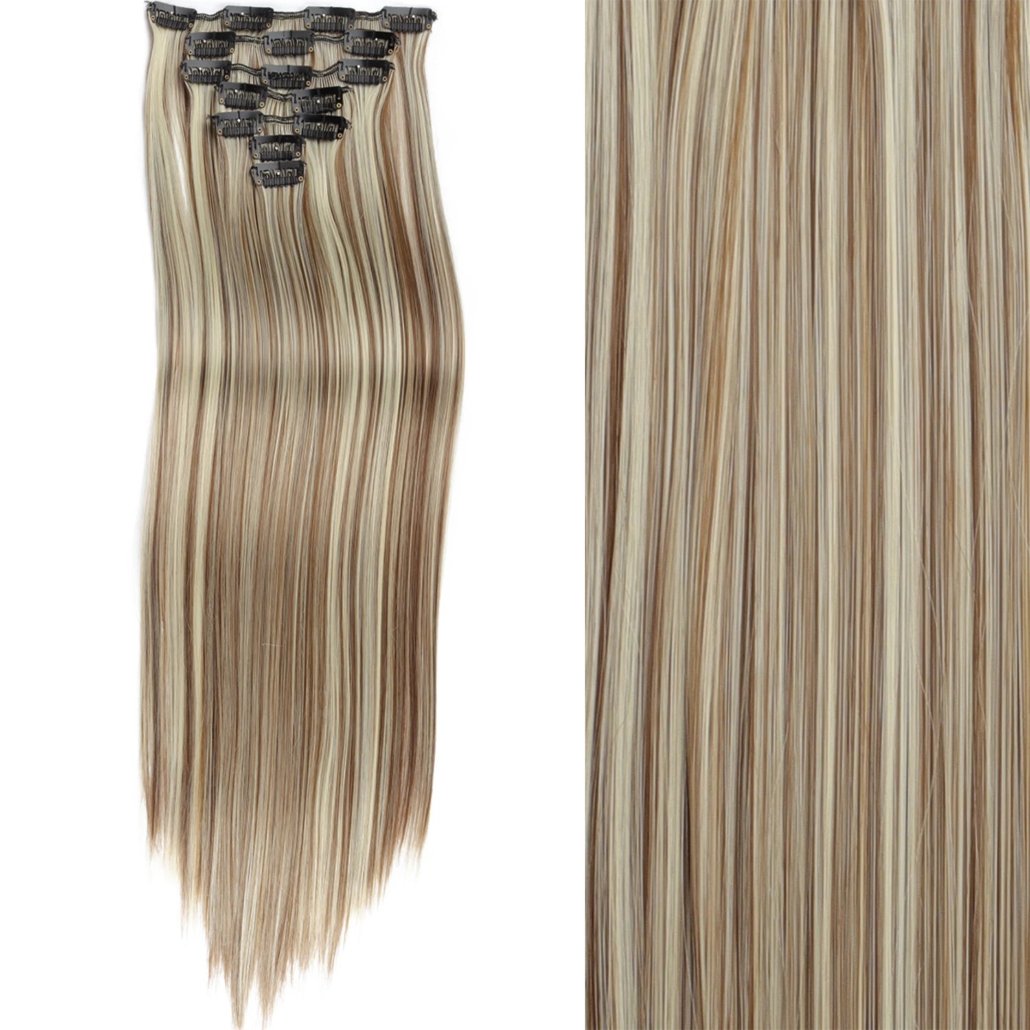 7Pcs/Set 16 Clips Wig Hair Accessories Extension Black Long Straight Natural Hair Wigs Ombre Hairpiece Heat Resistant Fiber For Women Hair Style