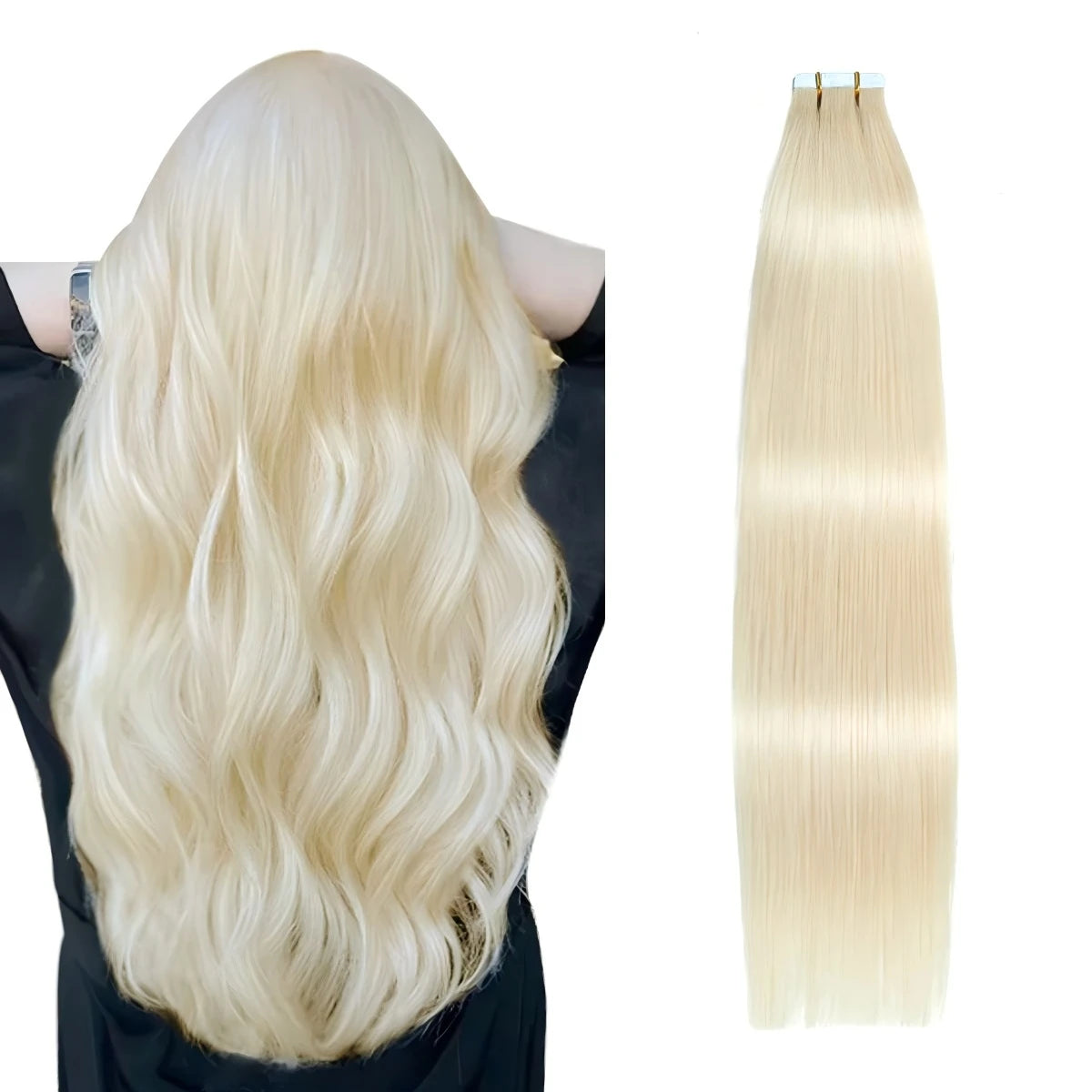 Invisible Tape in Wig, Hair Wigs Extensions Real Remy Hair Extensions and Accessories for Women Ash Blond mixed Platinum Blond Straight Wig Hairpieces