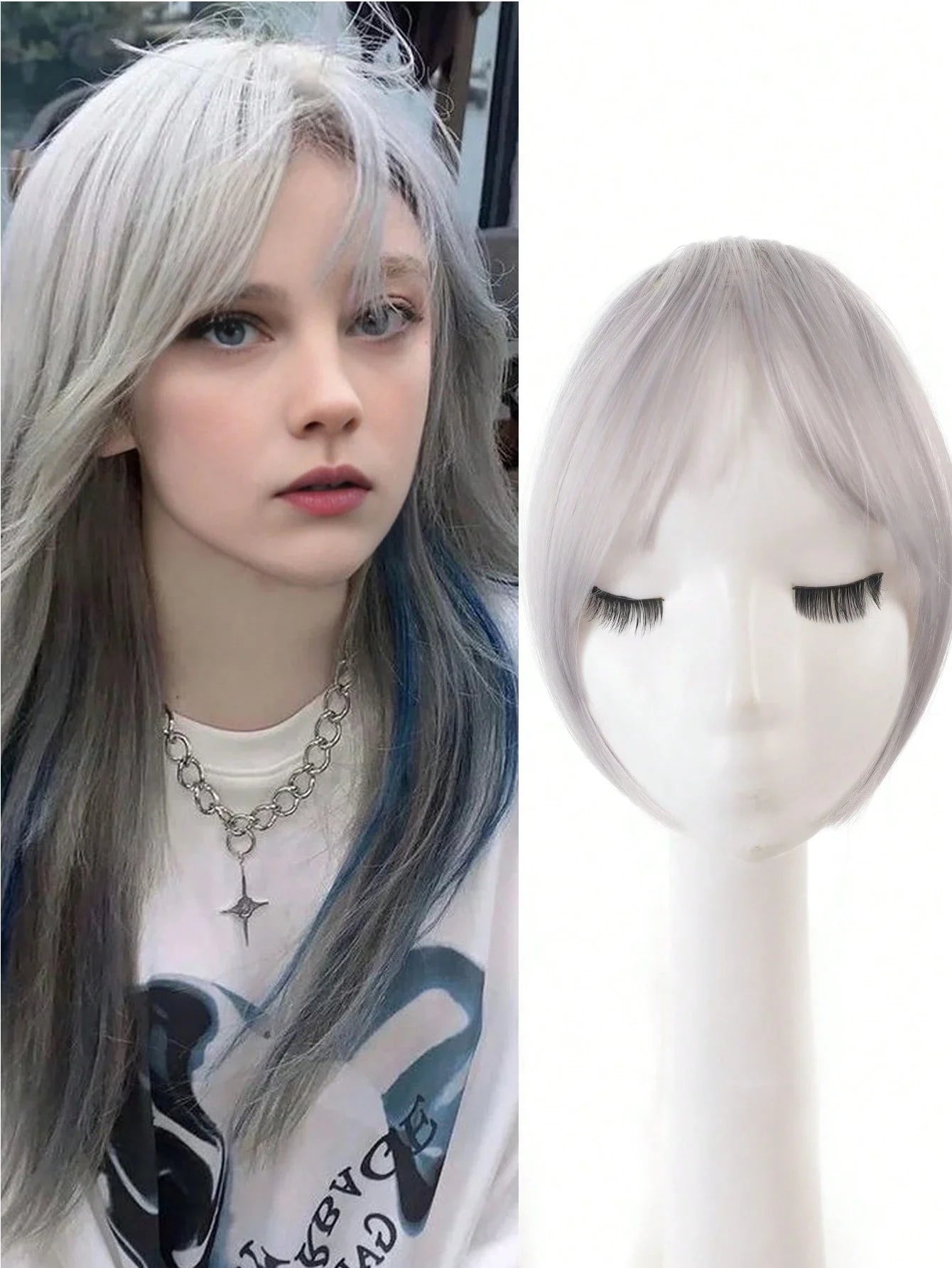 Synthesis Wig Middle-Part Bangs Hair Accessories and Extensions Clip In Forehead Natural Seamless French Oblique Bangs Eight-Character Bangs Hair Wigs within Hair Style