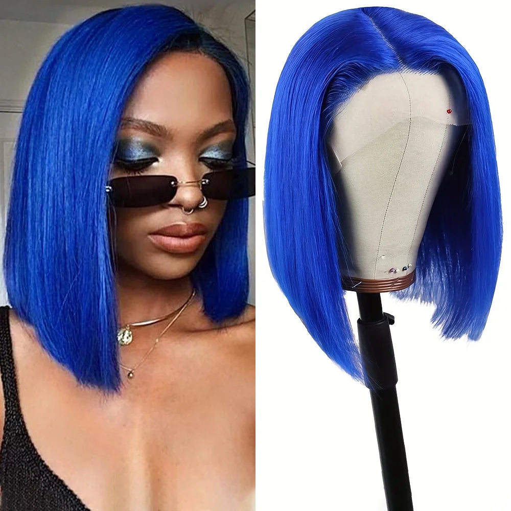 Brazilian Hair Wigs Straight Navy Blue Bob Human Hair Wig 180 Density 13x4 HD Lace Frontal Wigs On Clearance Sale For Black Women Hair Style