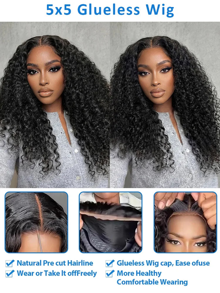250% Wigs Density 5x5 Glueless HD Lace Closure Burmese  Curly Deep Wave Wig for Women Ready To Wear Pre Cut No Glue Human Hair Style Wigs