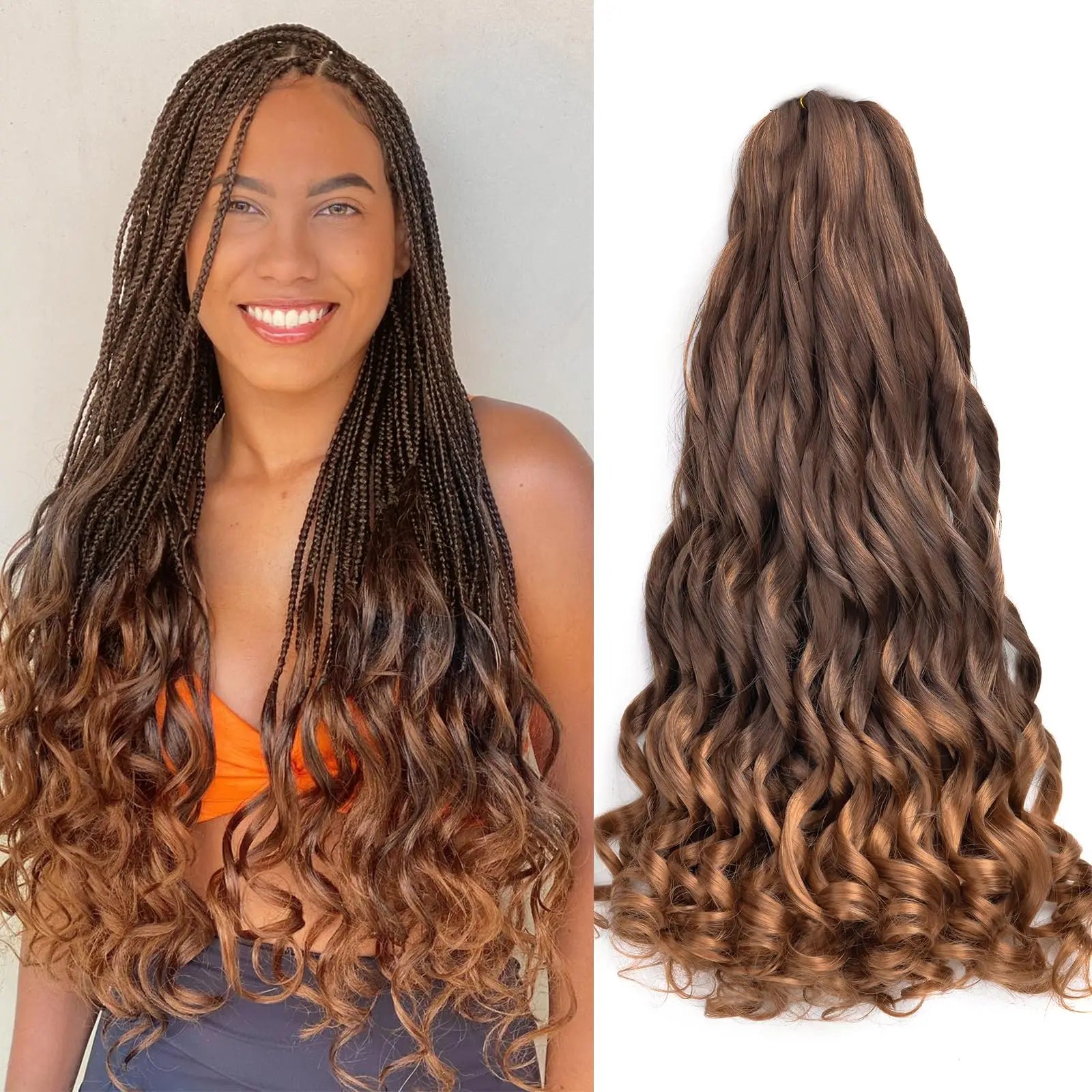 French Curly Braiding Hair Wigs 22Inch Synthetic Curly Braiding Wig Hair Pre Stretched Loose Wavy Curl Braiding Hair Accessories and Extensions For Women