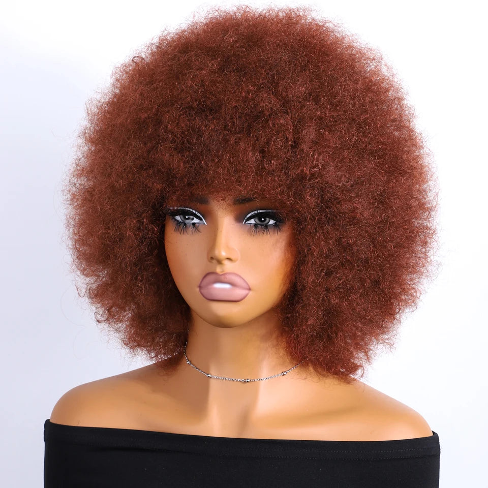 Sleek Brown Colored Human Hair Style Wigs For Women 14 Inch Wigs Short Afro Kinky Bulk Wigs 100% Real Brazilian Natural Real Wigs