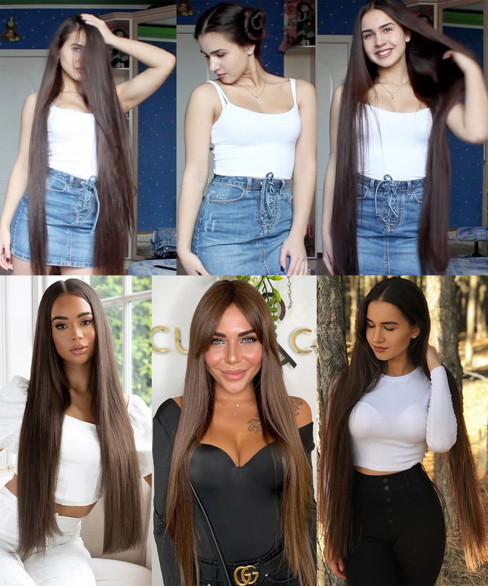 Synthetic Wig 5 Clip In Hair Accessories and Extensions Long Straight Wigs Hair Style Hairpiece Black Brown Blonde 80CM Natural Fake Hair For Women