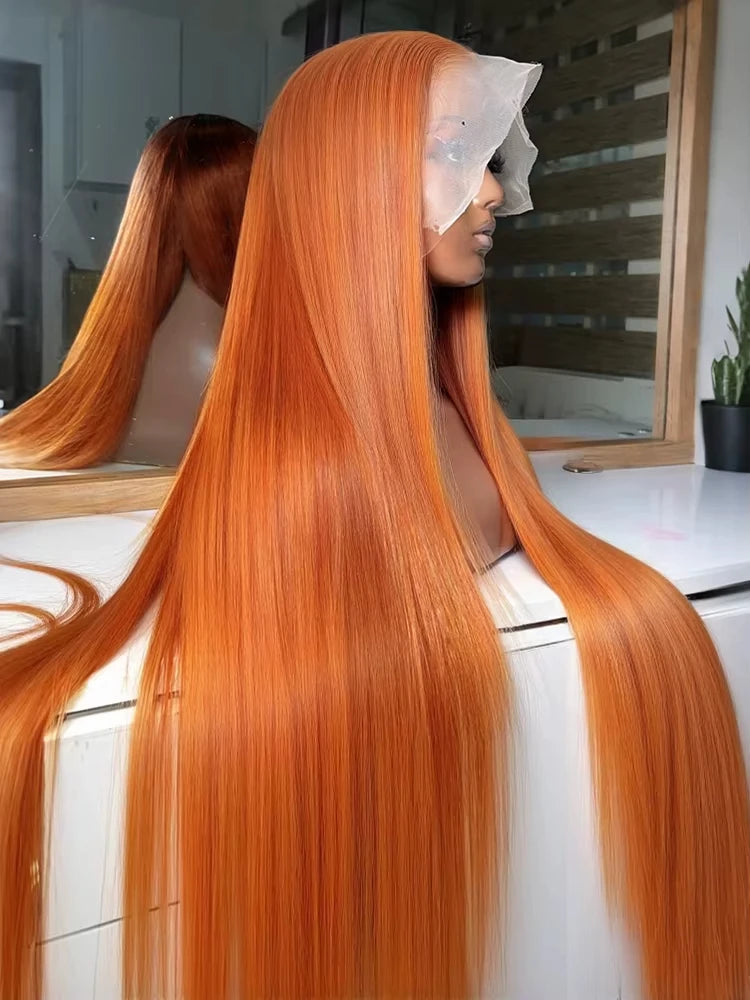 250 Density Ginger Hd Lace Wig 13x6 Human Hair Wig Straight Hd Lace Frontal Wig 13x6 100% Brazilian Pre Plucked Wigs For Women ﻿