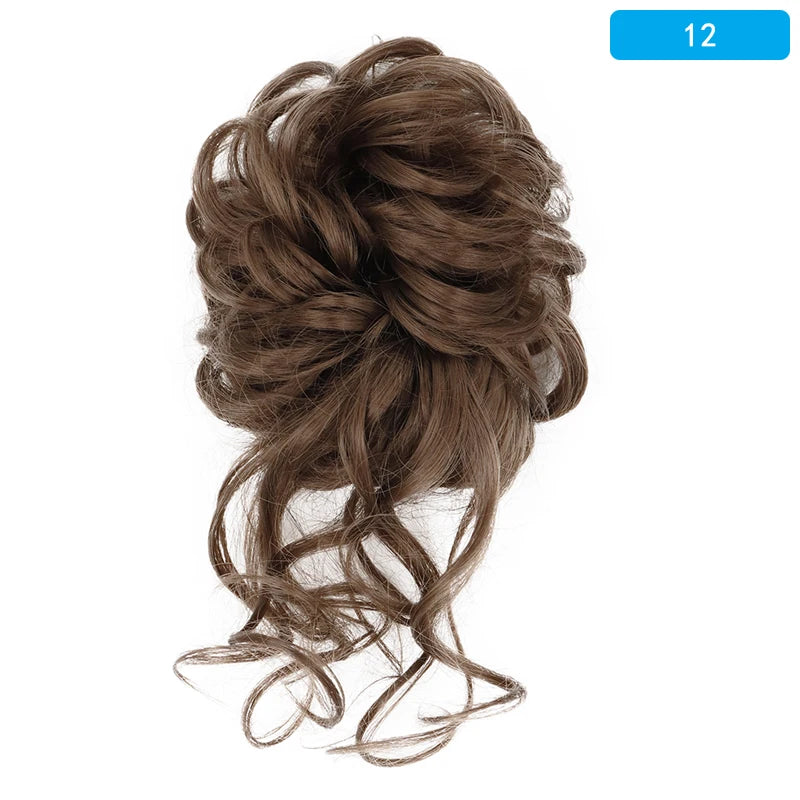AZQUEEN Messy Bun Hair Extension Synthetic Elastic Band Curly Wave Chignon Scrunchies Donut Updo Hairpiece For Women