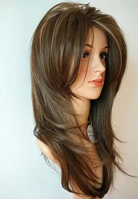 SuQ Classic Curly Wig Synthetic Natural For Women Hair Wigs Cosplay Brown With Blonde Heat Resistant Daily Wigs