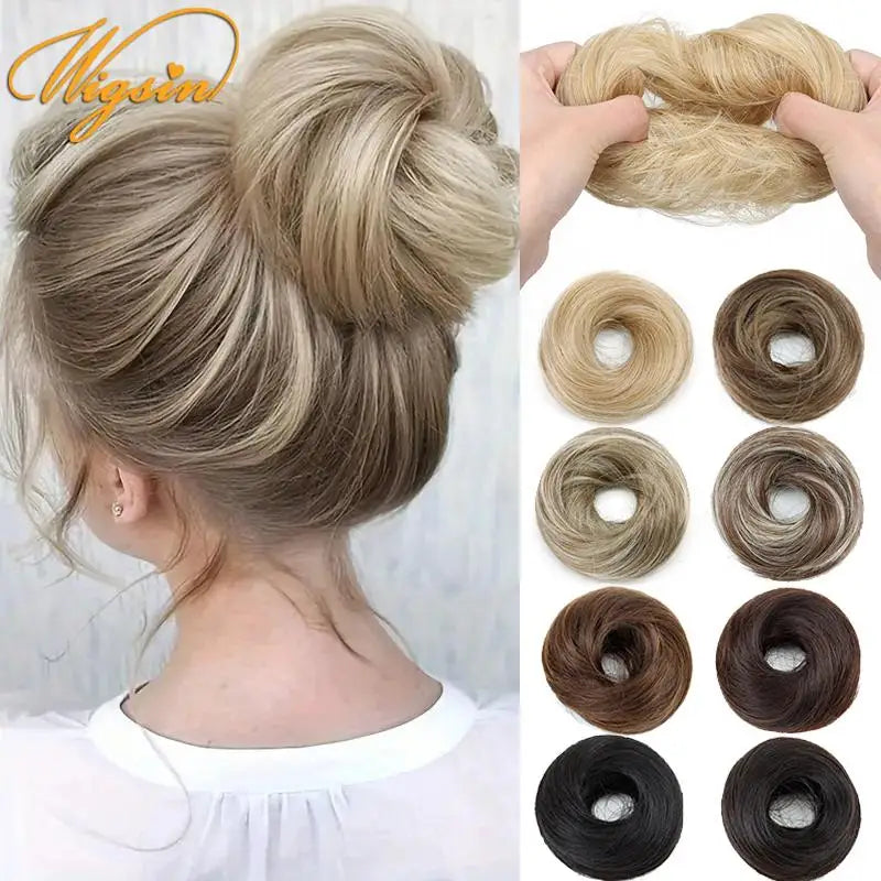 WIGSIN Synthetic Messy Dount Hair Wigs Buns Updo Chignon With Elastic Hair Extension and Accessories for Women Daily Lazy Wigs Hair Accessories