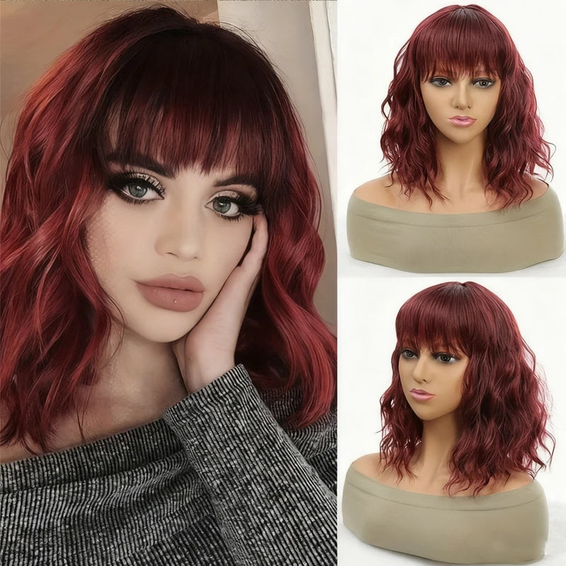 14Inch Pink Wig for Women Short Wavy Pastel Pink Hair Wigs with Lace Shoulder Length Middle Part Curly Wavy of Wigs