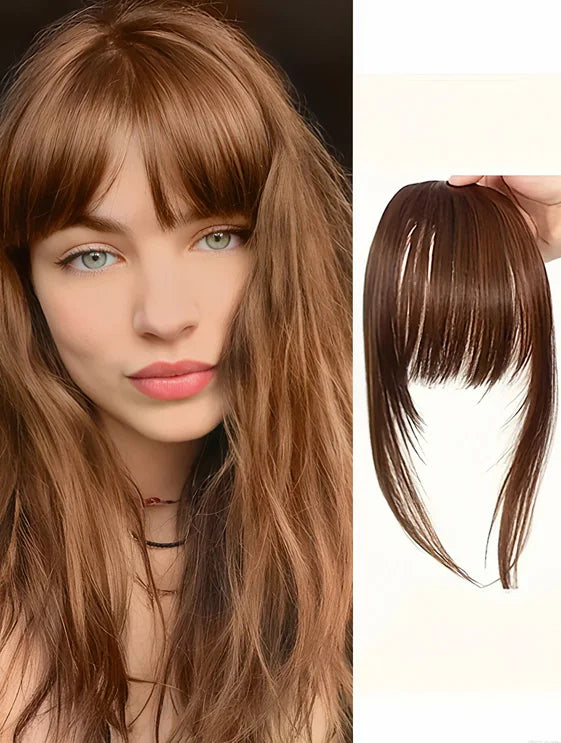 Synthetic Wigs Hair Clip-In Bangs Cut Wispy Fringe with Sideburns Dark Brown Natural Look for Women Wig Daily Party Wear