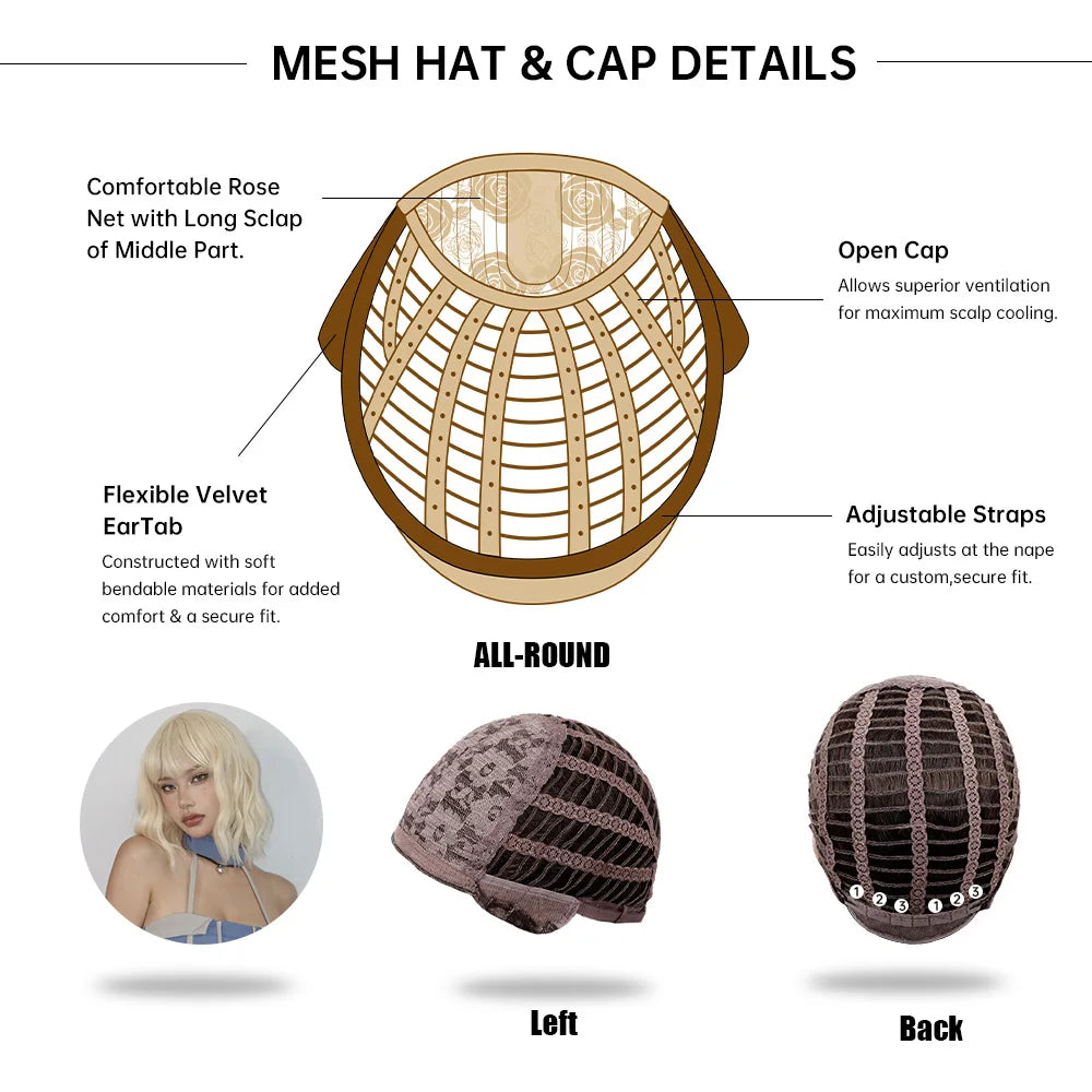 Blonde Short Curly Bob Synthetic Wig with Bangs Platium Golden Lolita Cosplay Wigs for Women Daily Party Cosplay Heat Resistant of Hair Wigs