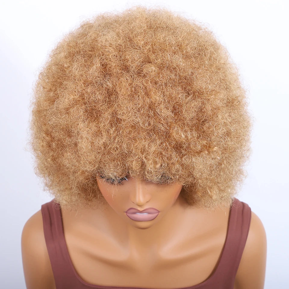 Sleek Brown Colored Human Hair Style Wigs For Women 14 Inch Wigs Short Afro Kinky Bulk Wigs 100% Real Brazilian Natural Real Wigs