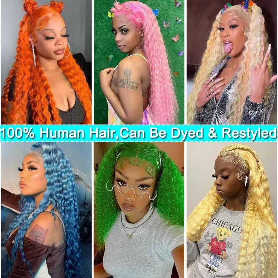 613 Blonde Deep Wave Hair Wigs 13x4 13x6 HD Transparent Lace Front Wig 100% Human Hair HD Lace Closure Wig For Women Nature Black Hair Style